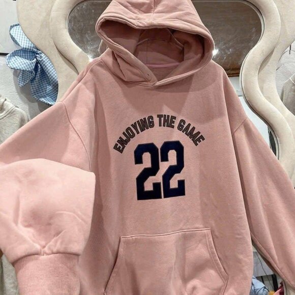 Sweaters - Pink Graphic Hoodie Enjoying The Game